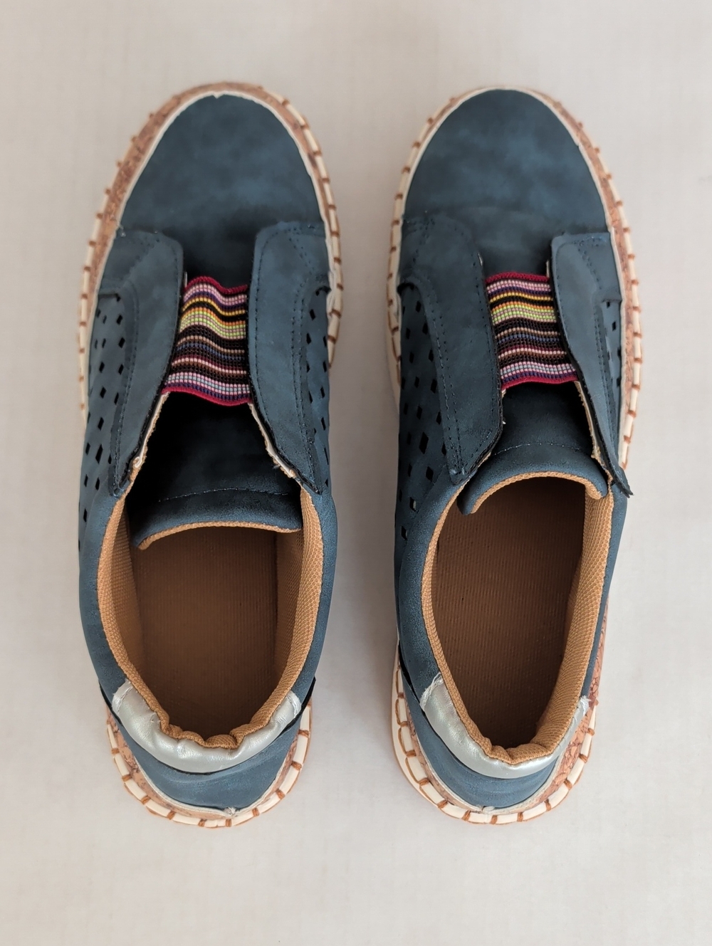 Casual Hollow-Out Slip-On Platform Sneakers 8 Blue Rainbow - Picture 8 of 16